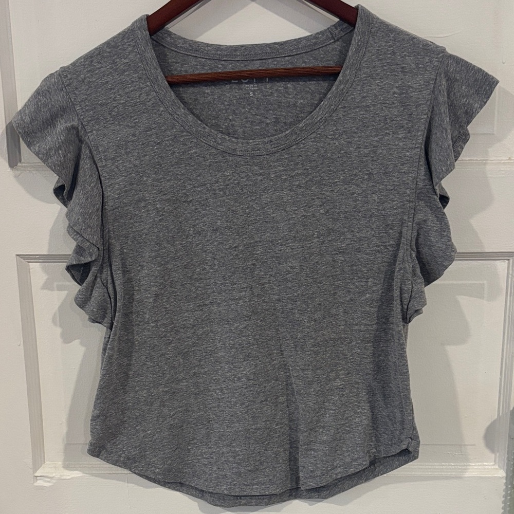 LOFT Heather Gray Ruffle Sleeve Tee Size Small